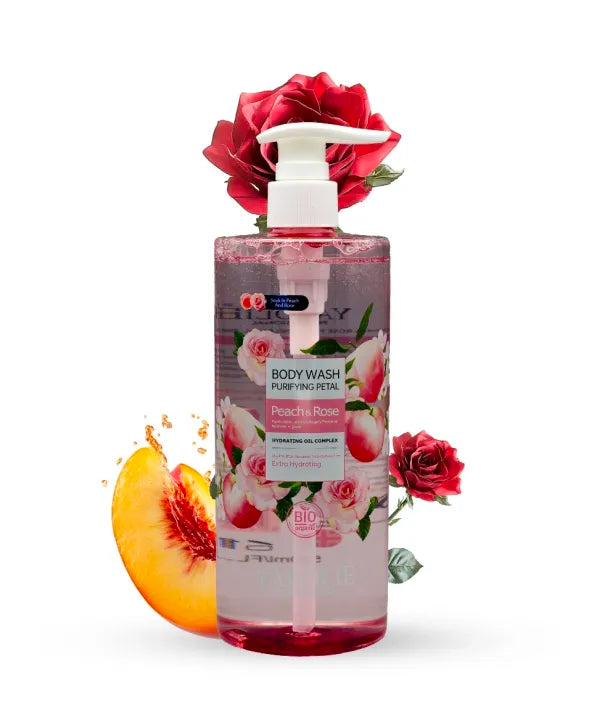Yardlie Organic Body Wash - Peach & Rose | Extra Hydrating | 500ml | Bio-Organic & Gentle Cleanser