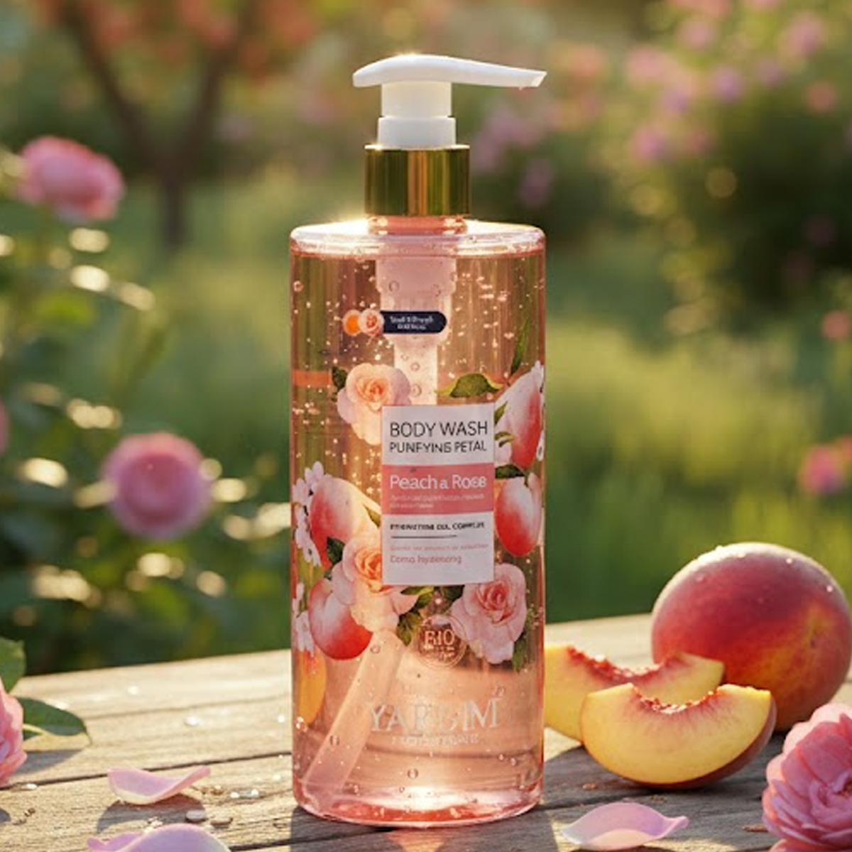 Yardlie Organic Body Wash - Peach & Rose | Extra Hydrating | 500ml | Bio-Organic & Gentle Cleanser