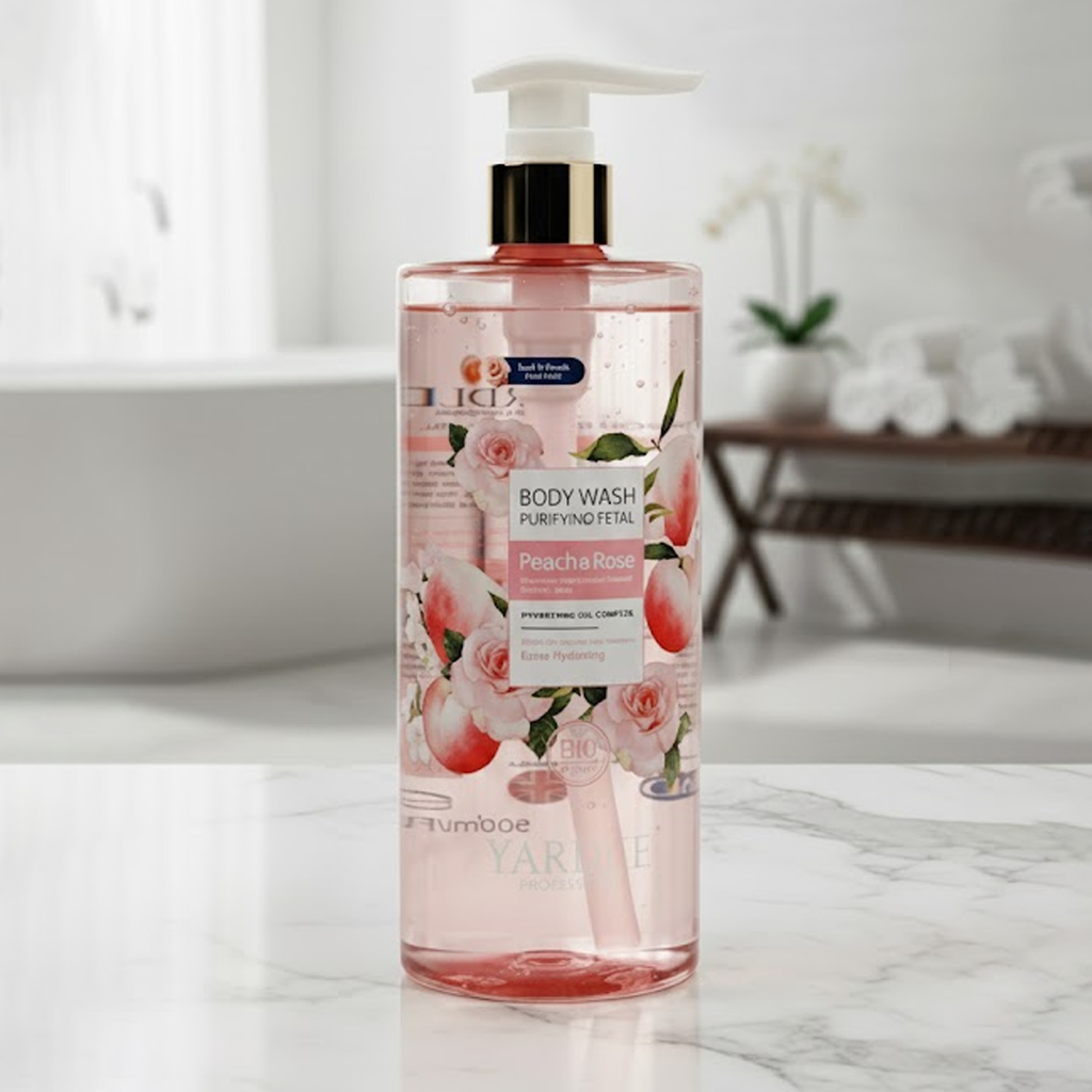 Yardlie Organic Body Wash - Peach & Rose | Extra Hydrating | 500ml | Bio-Organic & Gentle Cleanser