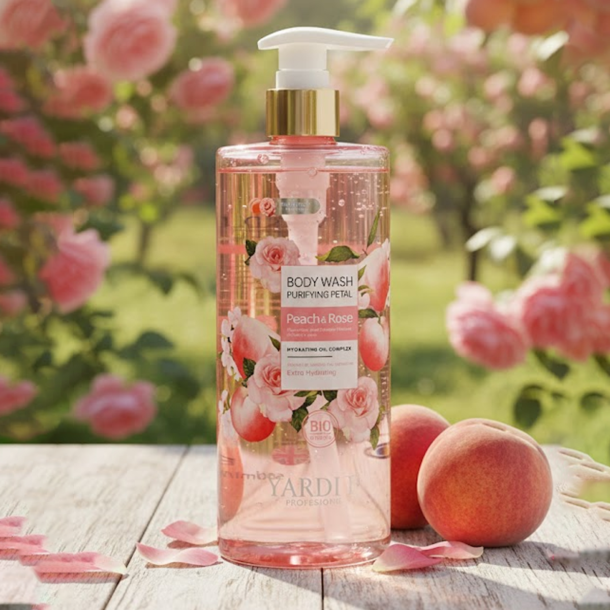 Yardlie Organic Body Wash - Peach & Rose | Extra Hydrating | 500ml | Bio-Organic & Gentle Cleanser