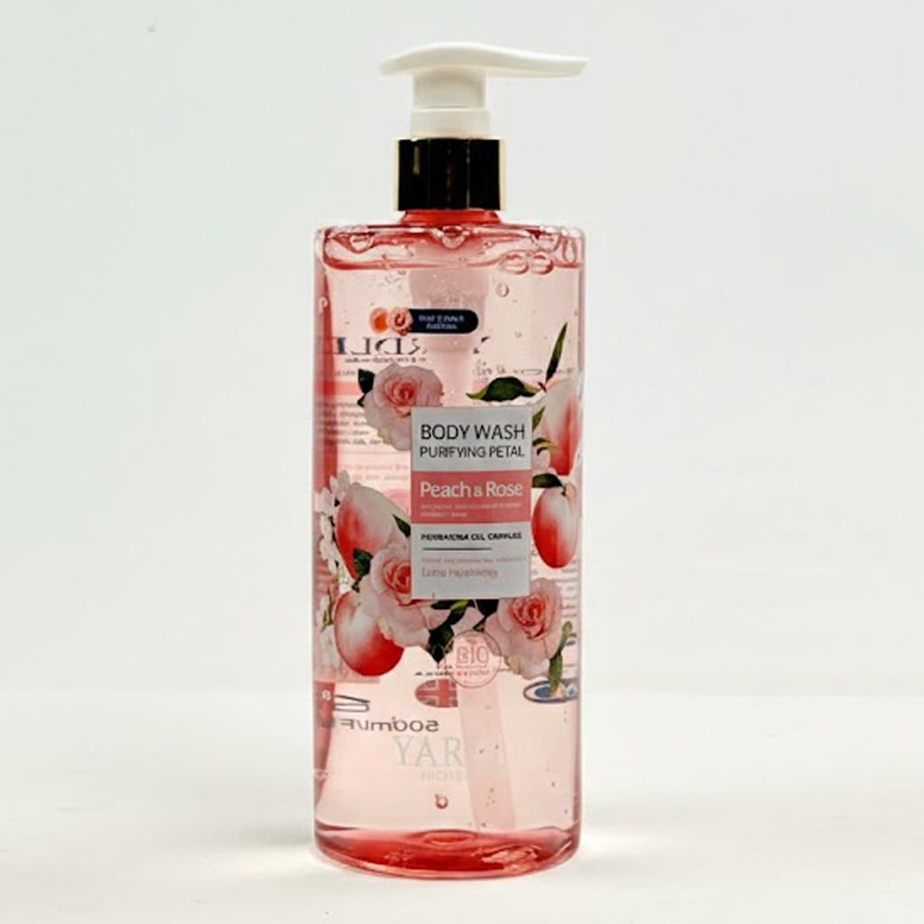 Yardlie Organic Body Wash - Peach & Rose | Extra Hydrating | 500ml | Bio-Organic & Gentle Cleanser